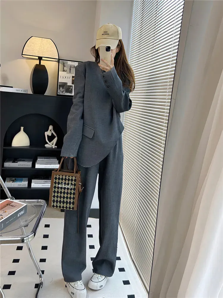 Boutique Fashion Two Piece Blazer & Pant Set For Women Office Irregular Top Suits High Quality 2 Piece Suit