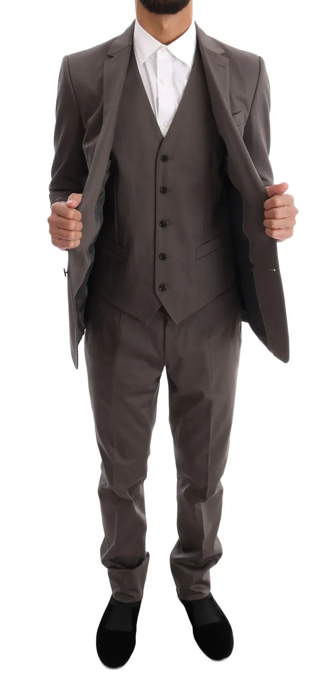 Brown Cotton 3 Piece Slim Fit Suit