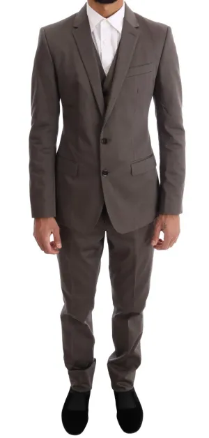 Brown Cotton 3 Piece Slim Fit Suit