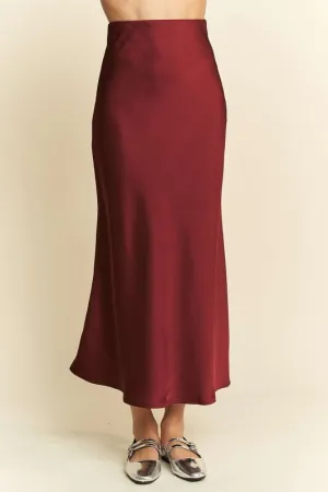 Burgundy Satin Midi Skirt