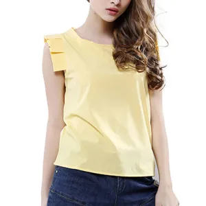 Butterfly Sleeve Women Fashion Blouses Candy Color O-neck Chiffon Blouse Tops