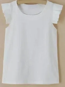Butterfly Sleeve Women Fashion Blouses Candy Color O-neck Chiffon Blouse Tops