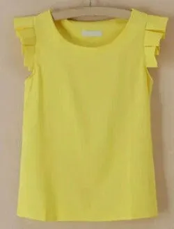 Butterfly Sleeve Women Fashion Blouses Candy Color O-neck Chiffon Blouse Tops