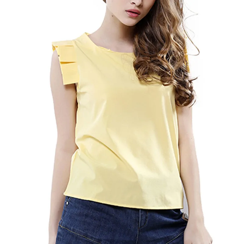 Butterfly Sleeve Women Fashion Blouses Candy Color O-neck Chiffon Blouse Tops