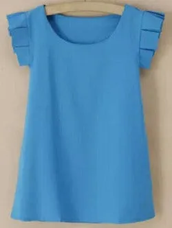 Butterfly Sleeve Women Fashion Blouses Candy Color O-neck Chiffon Blouse Tops
