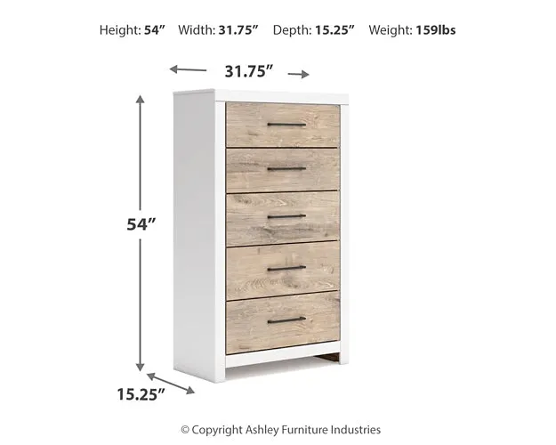 Charbitt Queen Panel Bed with Mirrored Dresser, Chest and 2 Nightstands