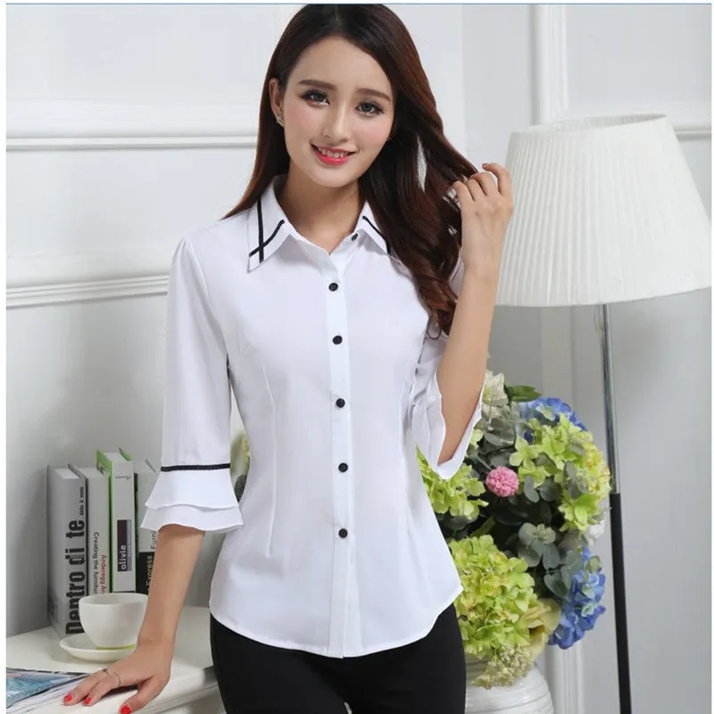 Chiffon Blouse Shirts Women Tops Plus Size Women Clothing White Lace Blouses