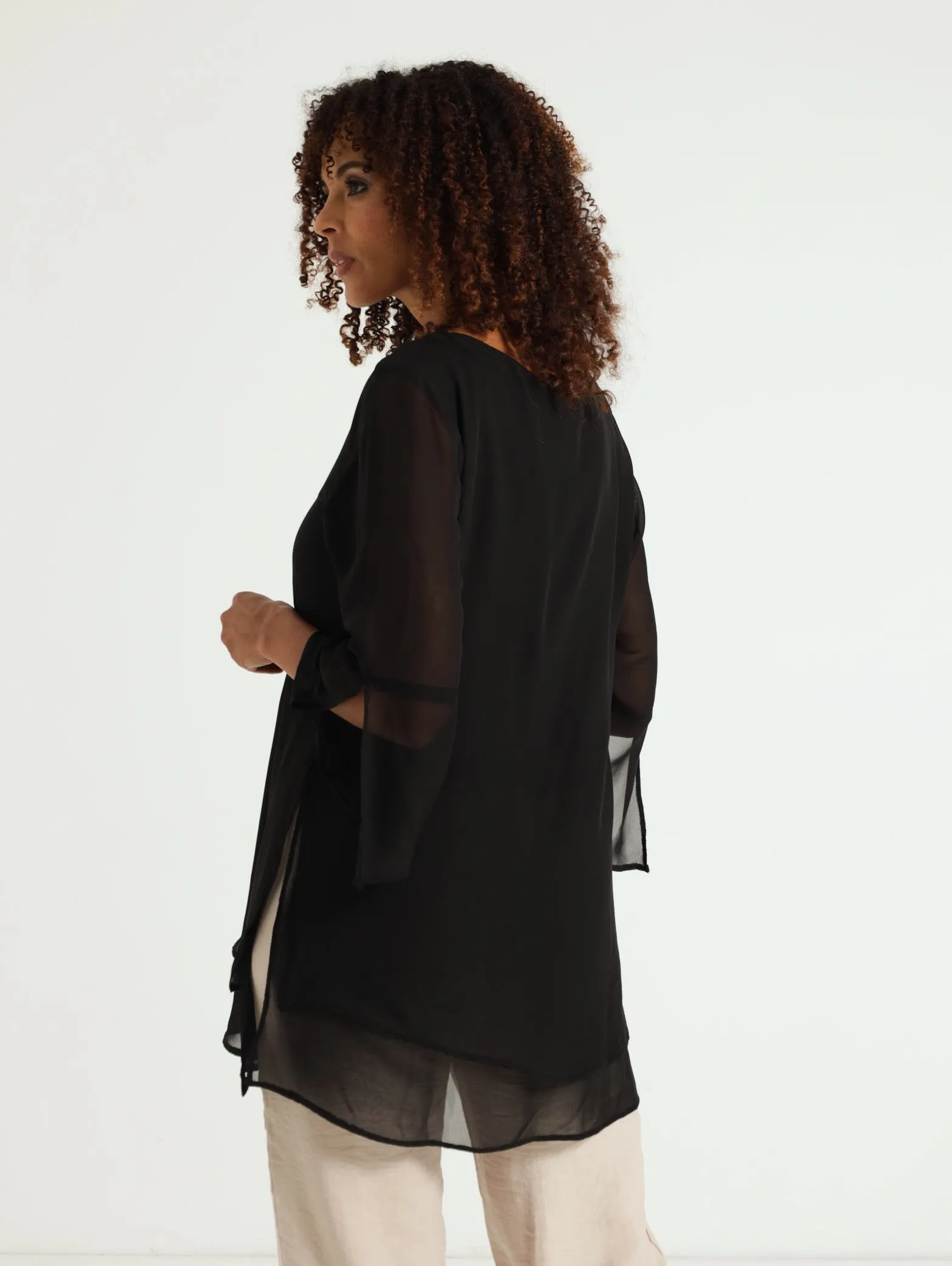 Chiffon Blouse With Bling - Black
