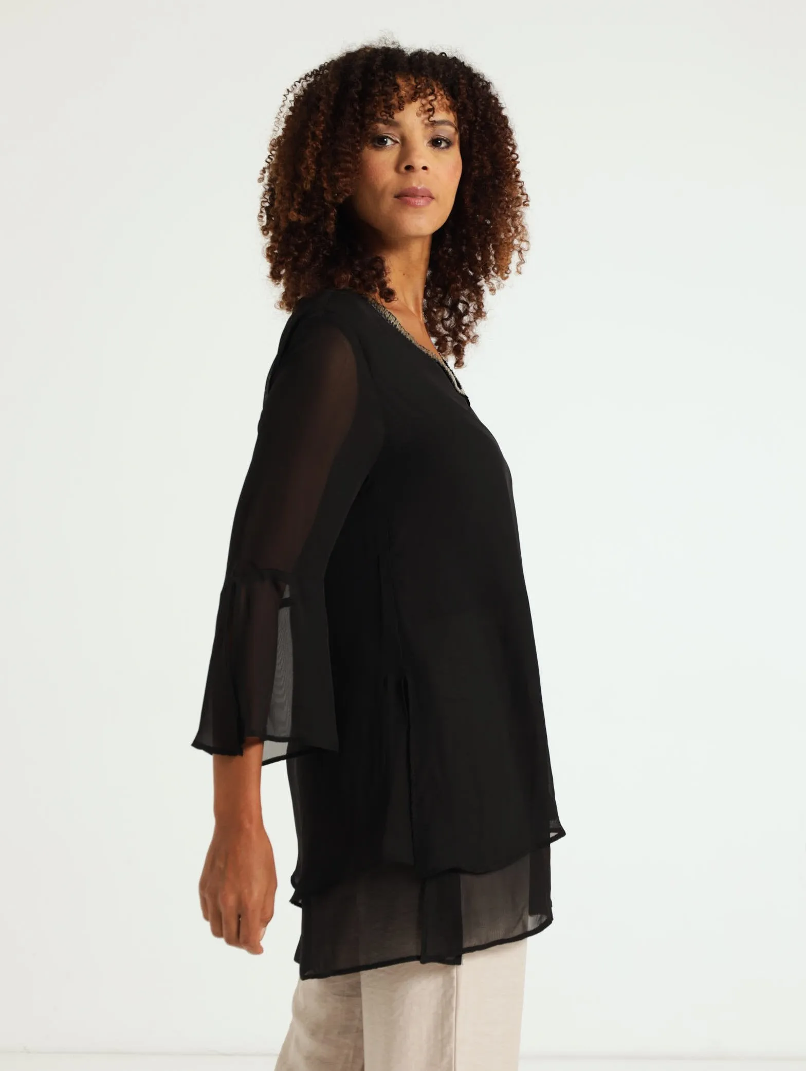 Chiffon Blouse With Bling - Black