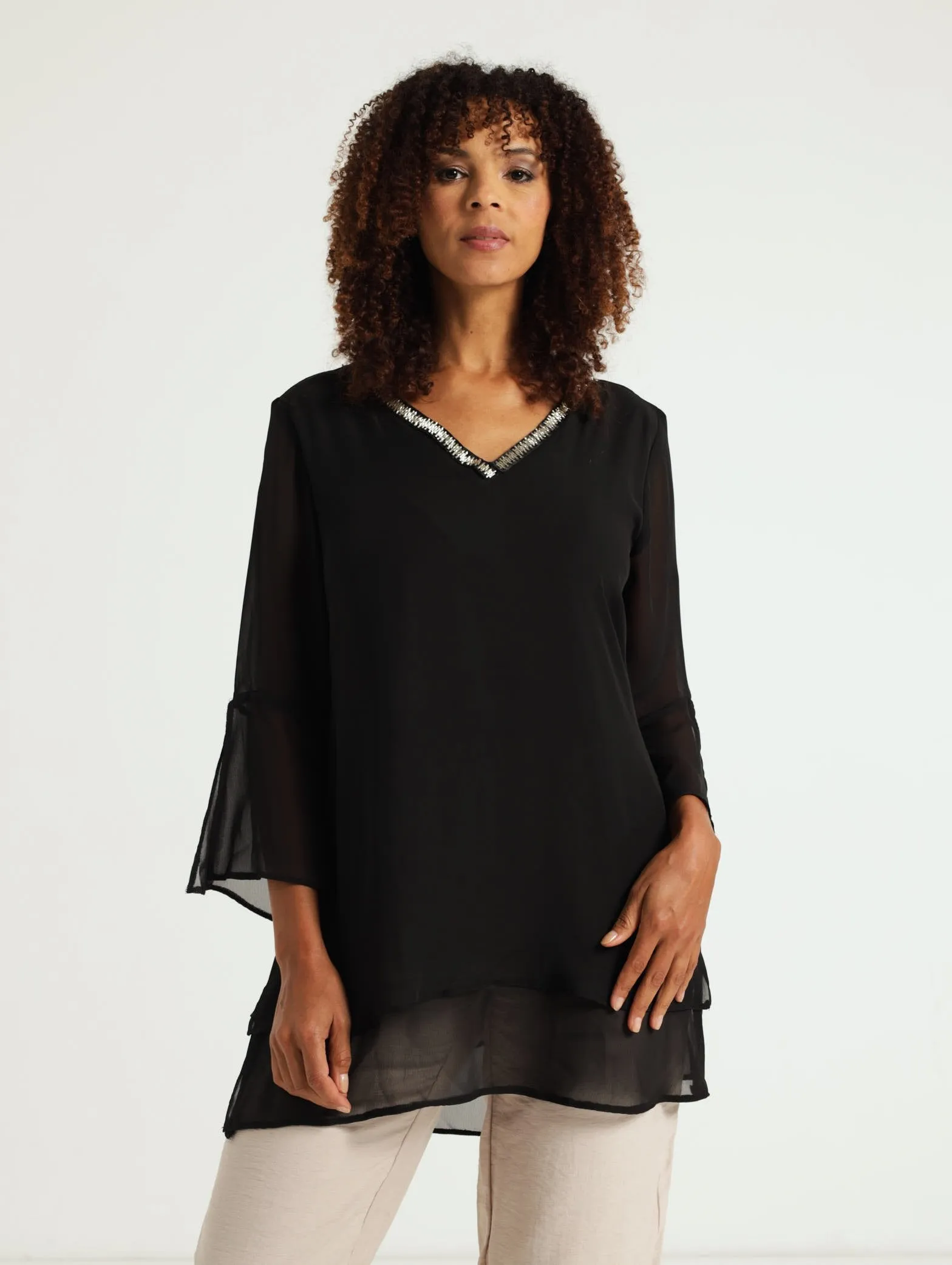Chiffon Blouse With Bling - Black