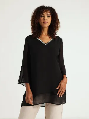 Chiffon Blouse With Bling - Black