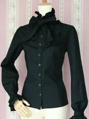 Classic Lolita Blouse Cotton Bowknot Frill Dark Red Lolita Top