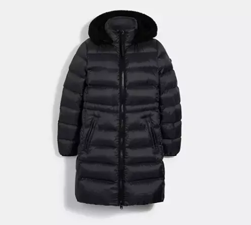 coach monagram lined long puffer coat
