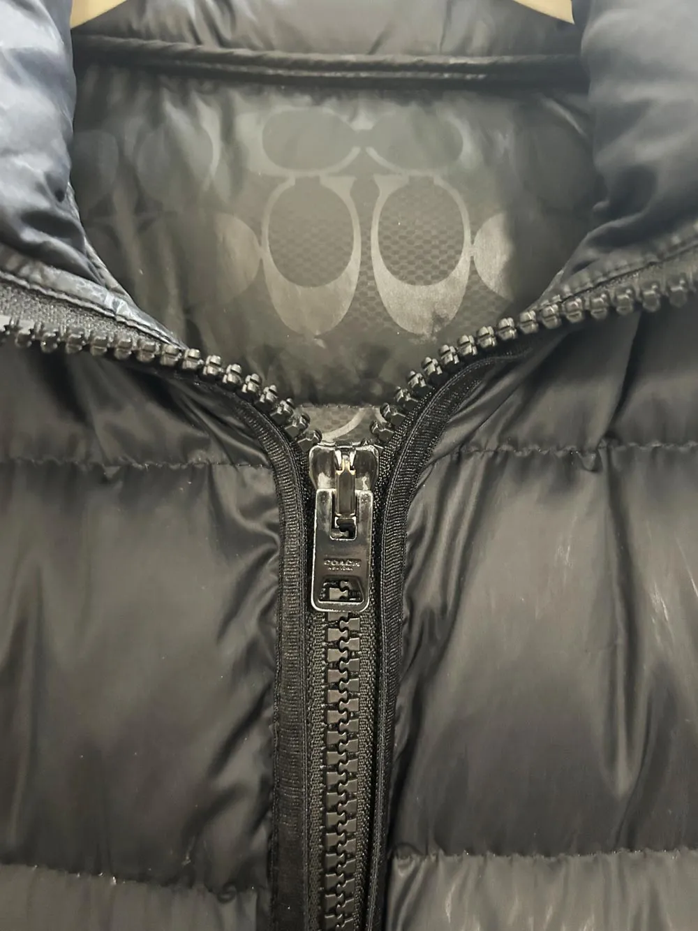 coach monagram lined long puffer coat