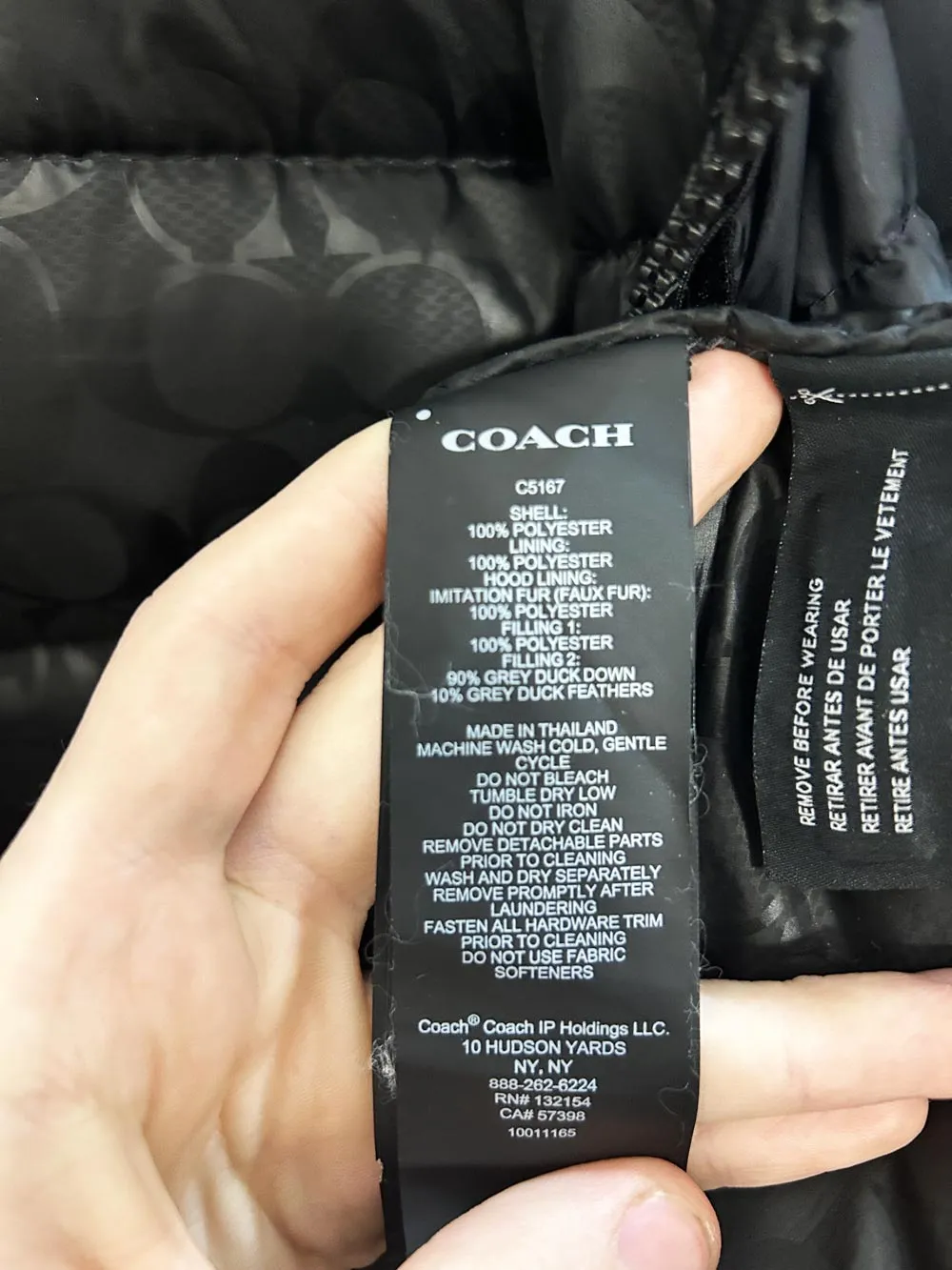 coach monagram lined long puffer coat