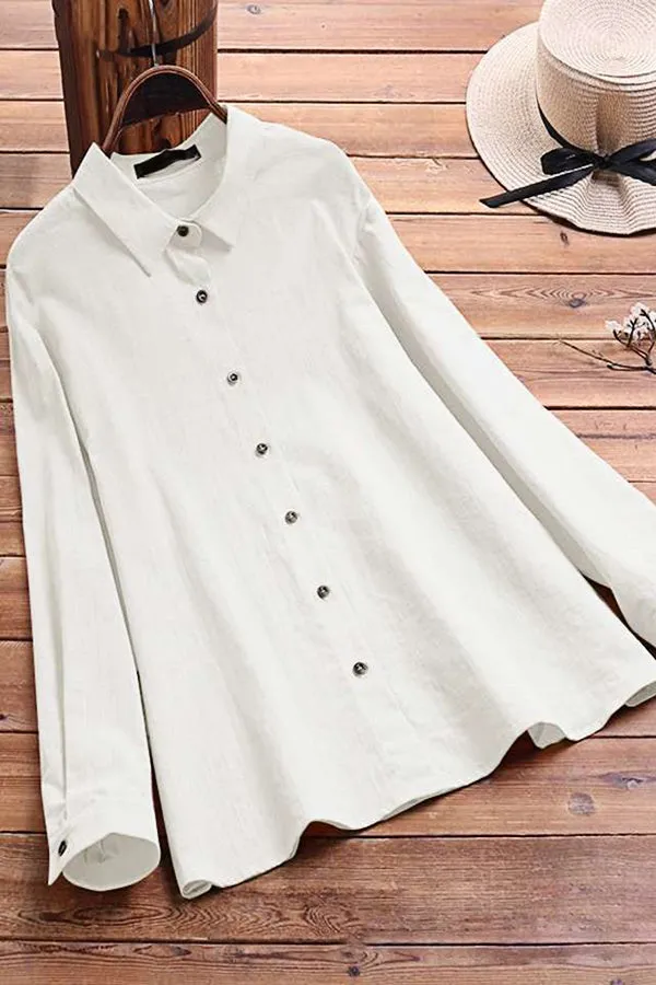 Cotton And Linen Solid Color Shirt