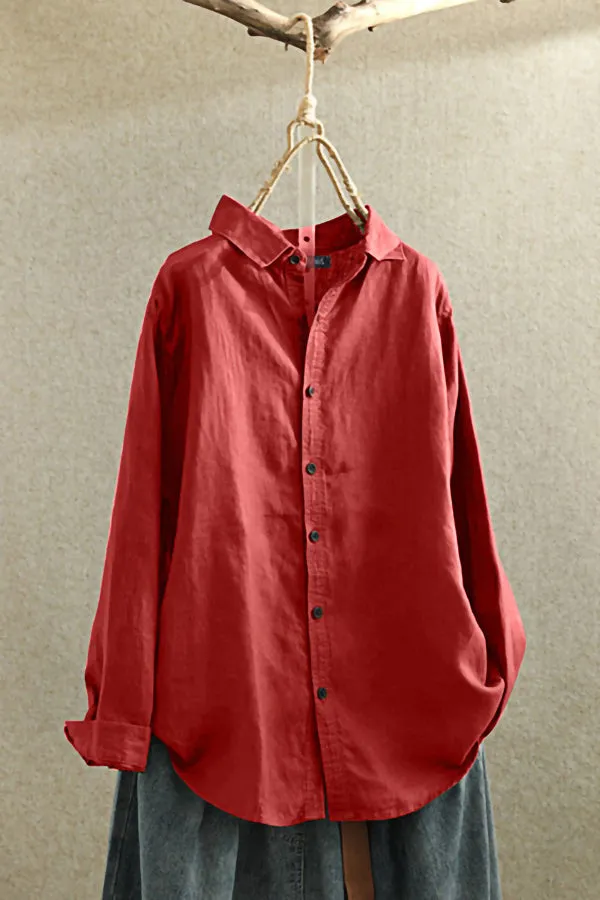Cotton And Linen Solid Color Shirt