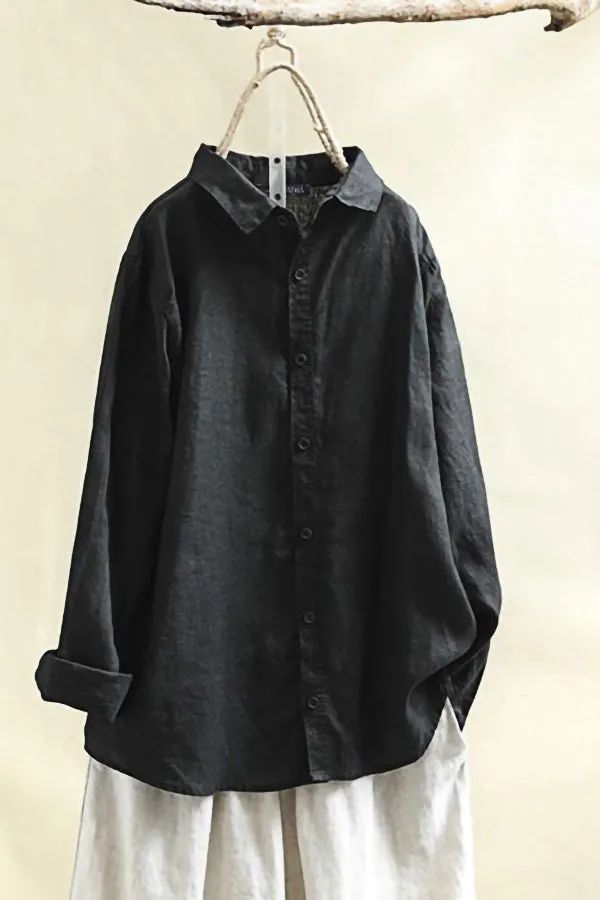 Cotton And Linen Solid Color Shirt