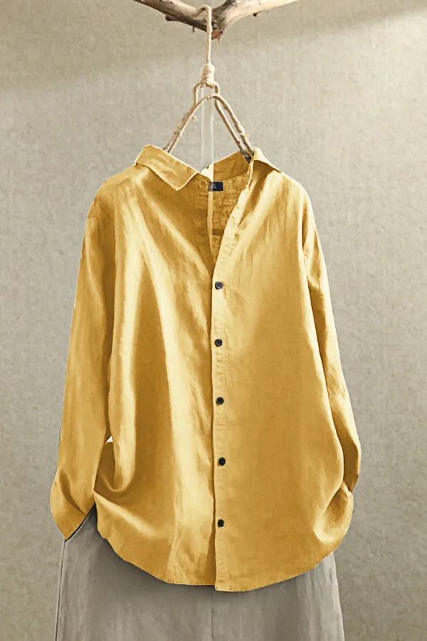 Cotton And Linen Solid Color Shirt