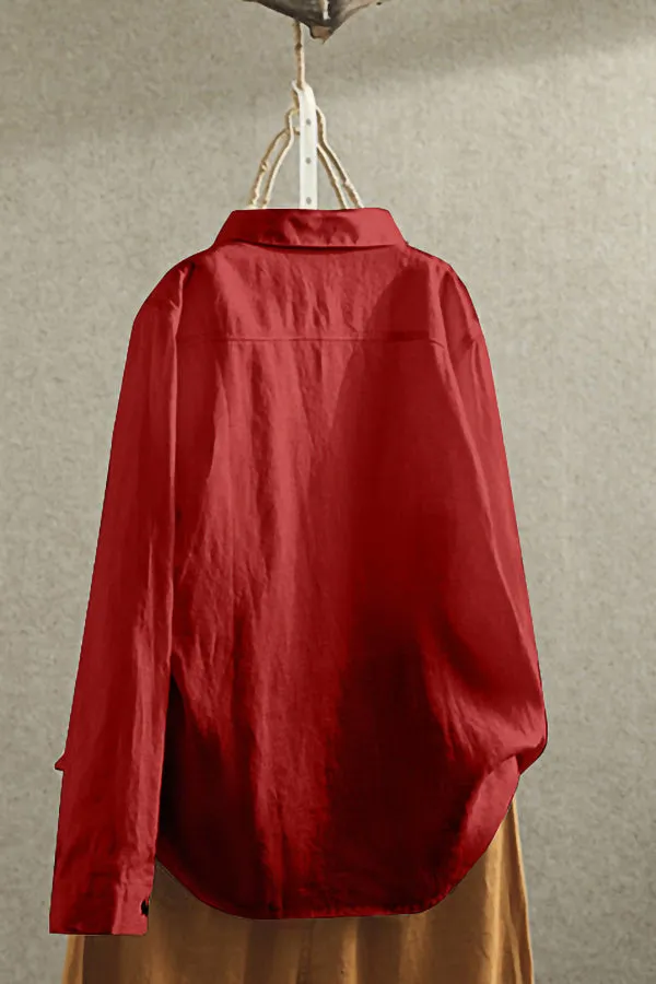 Cotton And Linen Solid Color Shirt