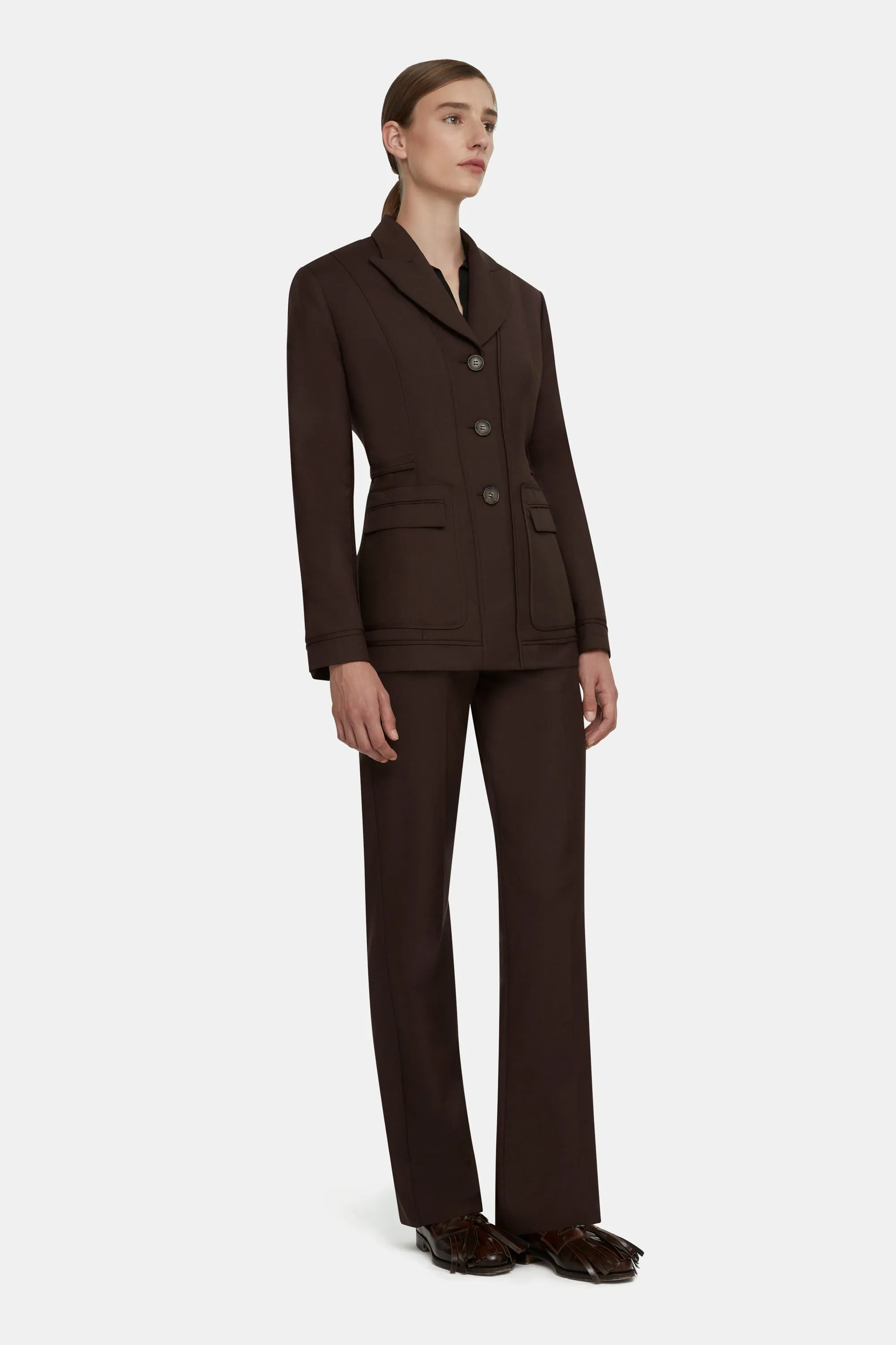 Courtney Tailored Jacket in Brown Merino Wool