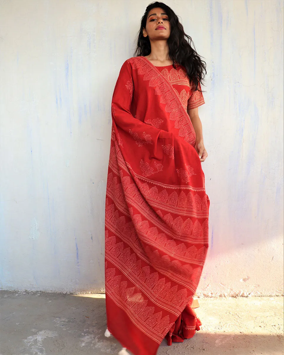 Cynthia Hand Blockprinted Cotton Saree- Butterfly Girls