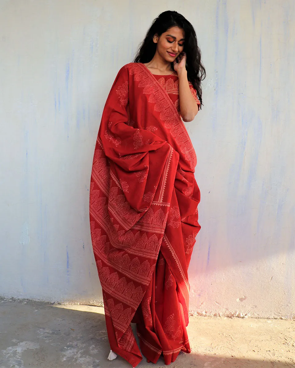 Cynthia Hand Blockprinted Cotton Saree- Butterfly Girls