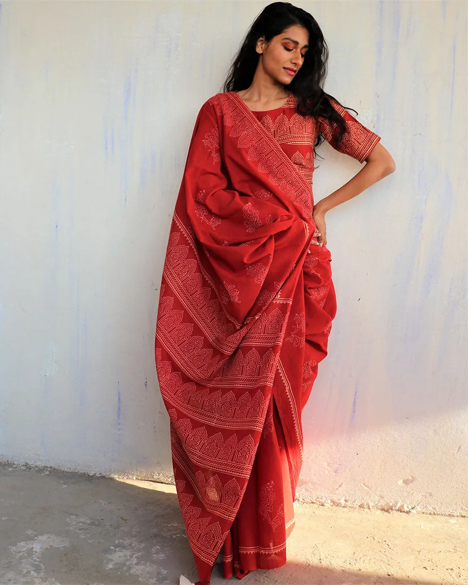 Cynthia Hand Blockprinted Cotton Saree- Butterfly Girls
