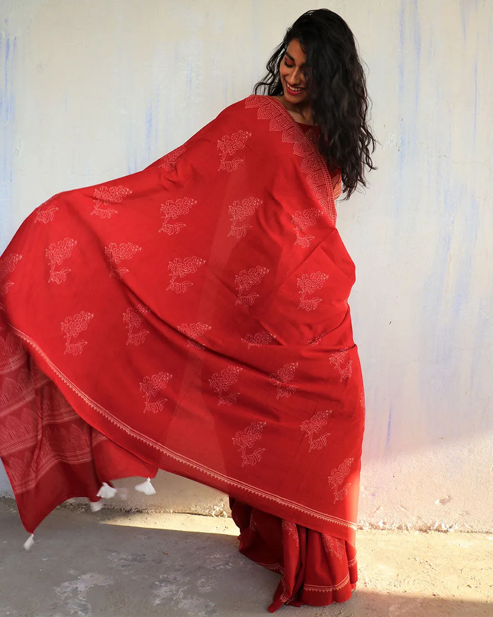 Cynthia Hand Blockprinted Cotton Saree- Butterfly Girls