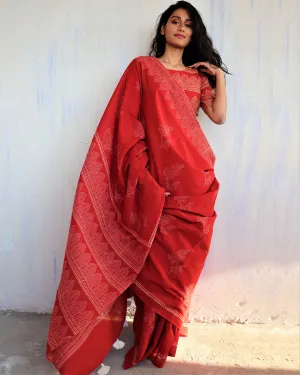 Cynthia Hand Blockprinted Cotton Saree- Butterfly Girls