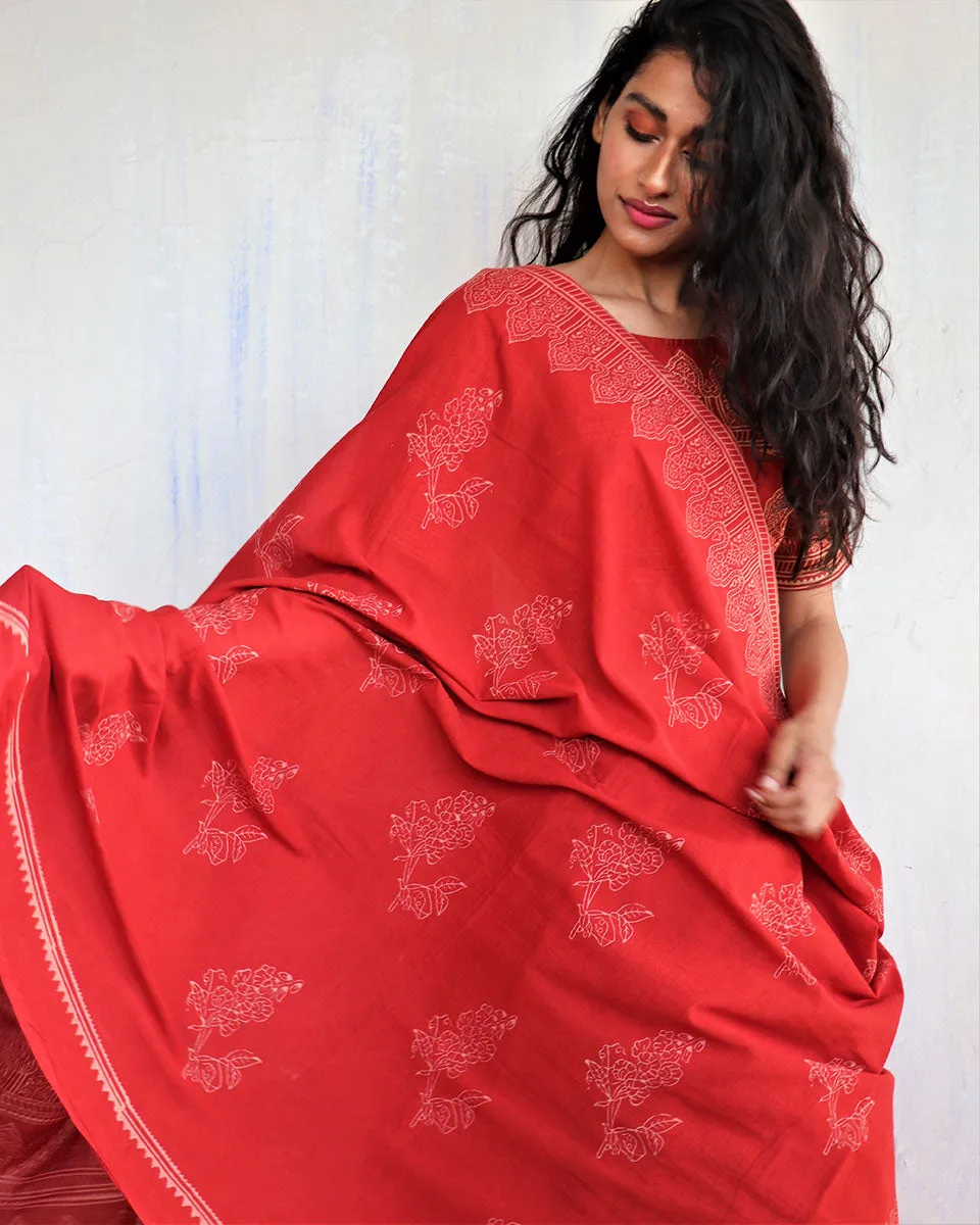 Cynthia Hand Blockprinted Cotton Saree- Butterfly Girls