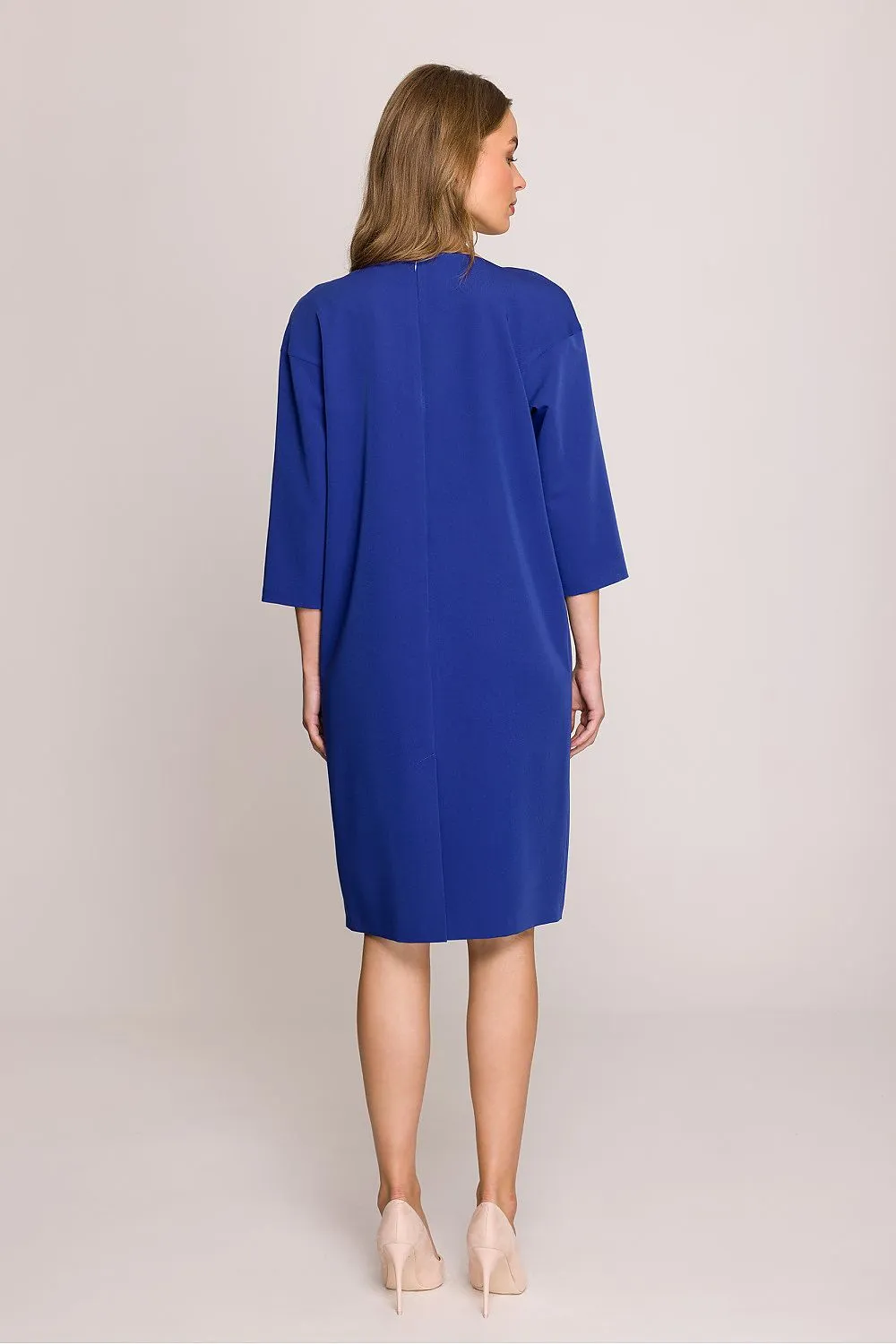 Day dress Polyester Viscose Elegant Knee-Length Shift Dress with Elbow Sleeves