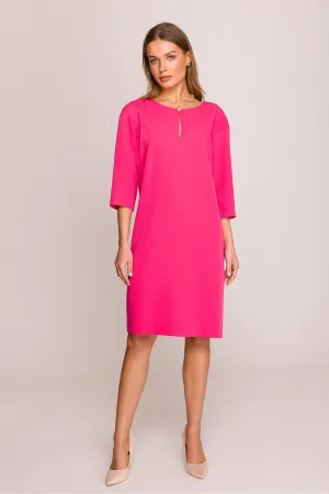 Day dress Polyester Viscose Elegant Knee-Length Shift Dress with Elbow Sleeves