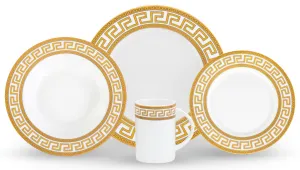 Dinnerware Set for 1 - White with Gold 4 Piece Vintage Porcelain Dish Set Tableware Setting with Mugs for Every Day Use or Formal Occasions (Gold, 4 PIECE SET)