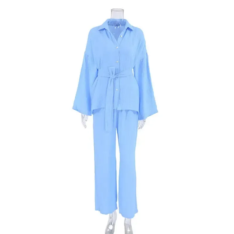 Double-Layer Gauze Loungewear Set for Women - Breathable Relaxed Fit Fashion