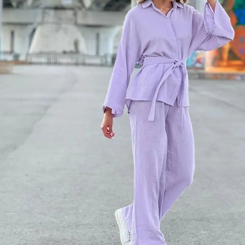 Double-Layer Gauze Loungewear Set for Women - Breathable Relaxed Fit Fashion