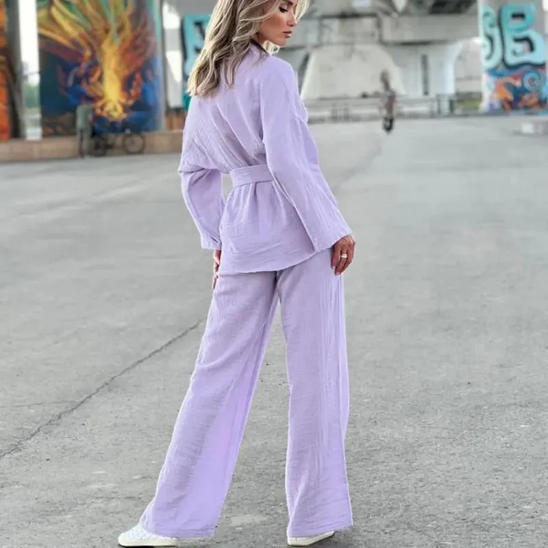 Double-Layer Gauze Loungewear Set for Women - Breathable Relaxed Fit Fashion