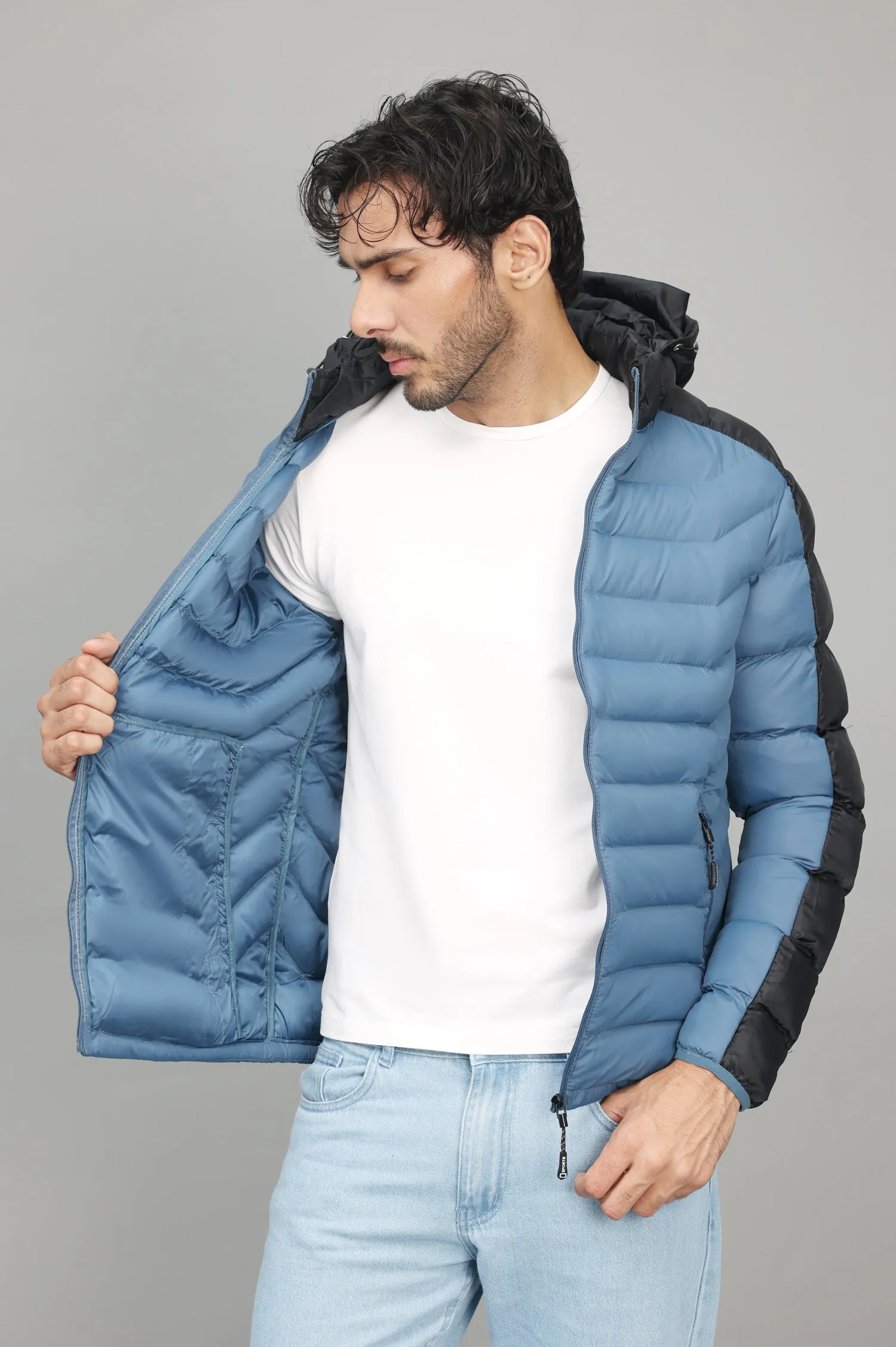 DUAL-TONE PUFFER JACKET-BLUE