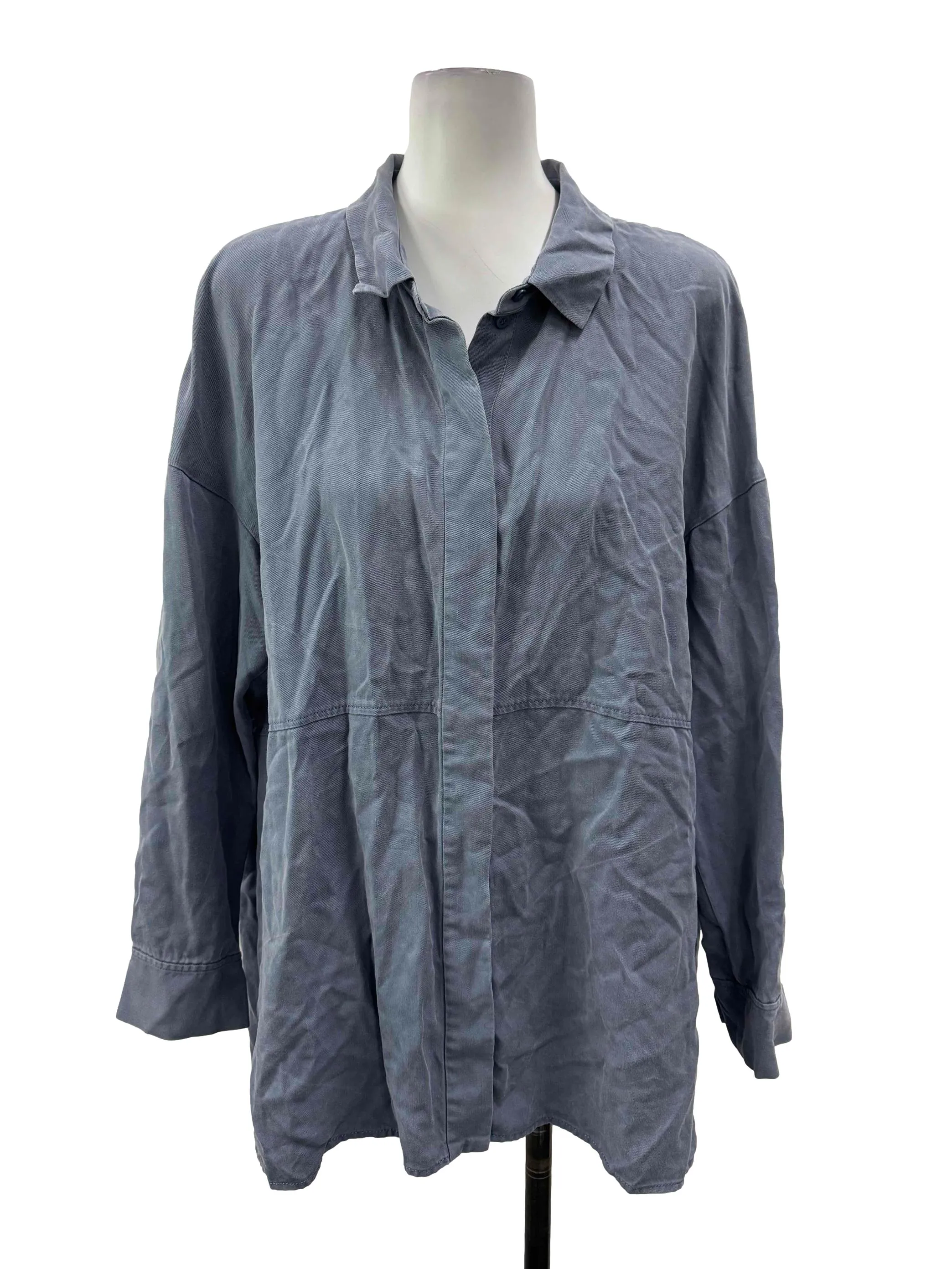 Dusty Blue Baggy Button Blouse