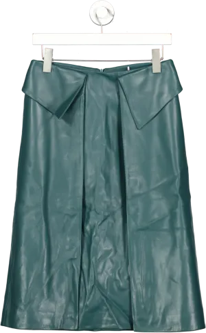 Elleme paris Green Pleat Front Leather Midi Skirt UK 8