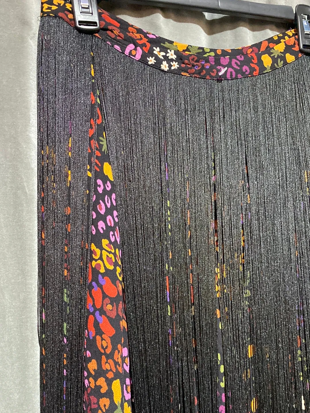 Farm Rio Multicolor midi skirt with Black Fringe Overlay
