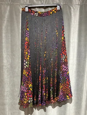 Farm Rio Multicolor midi skirt with Black Fringe Overlay