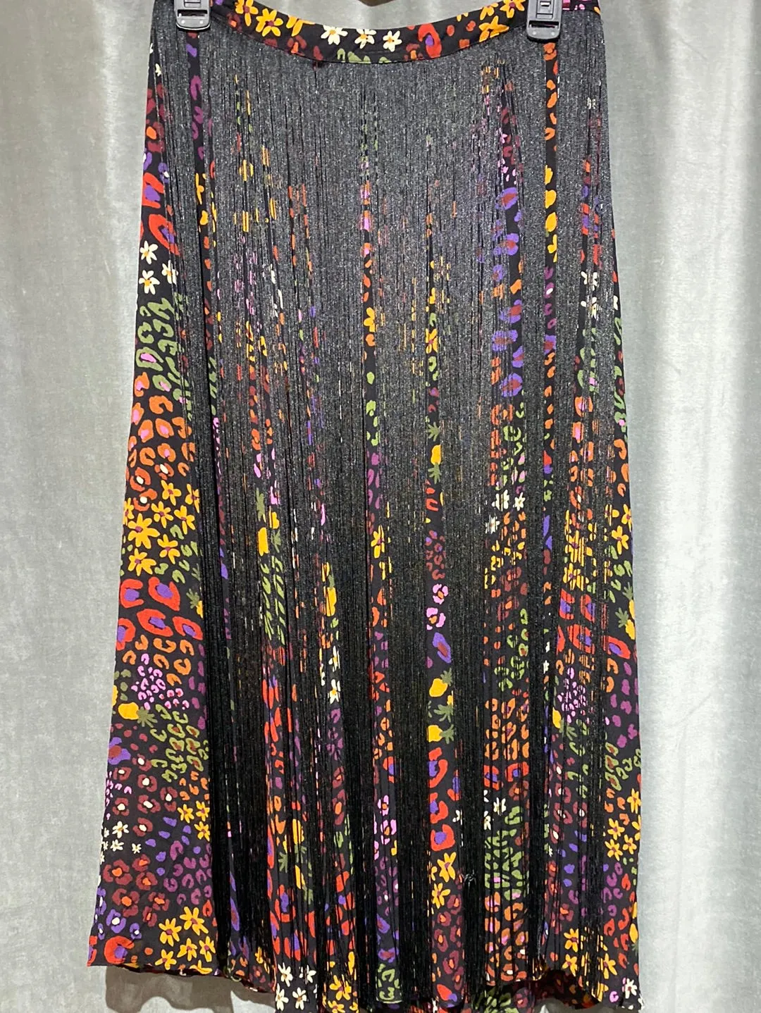 Farm Rio Multicolor midi skirt with Black Fringe Overlay