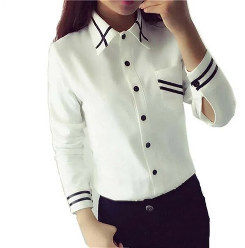 Fashion female elegant bow tie white blouses Chiffon turn down collar shirt Ladies tops school blouse Women Plus Size NS1010