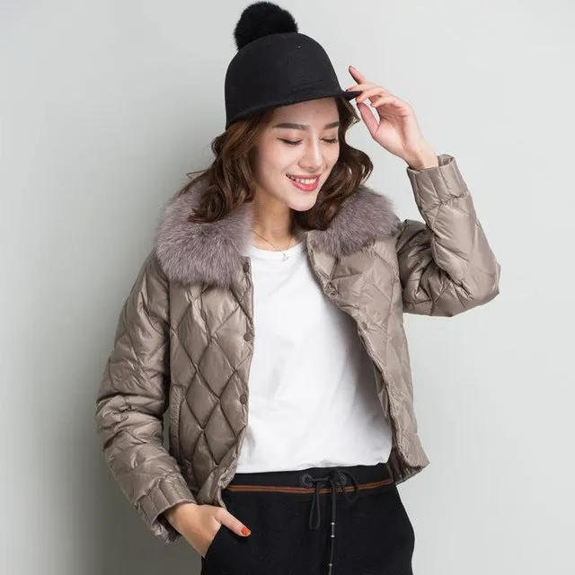 Fitaylor Women Down Jacket Winter Warm Ultra Light Real Collar Short Jacket White Duck Down Parka Elegant Coat Outwear