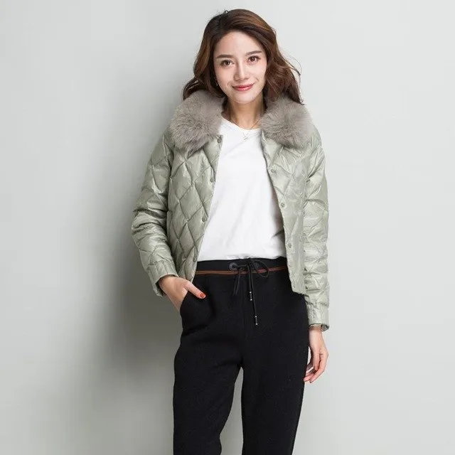 Fitaylor Women Down Jacket Winter Warm Ultra Light Real Collar Short Jacket White Duck Down Parka Elegant Coat Outwear