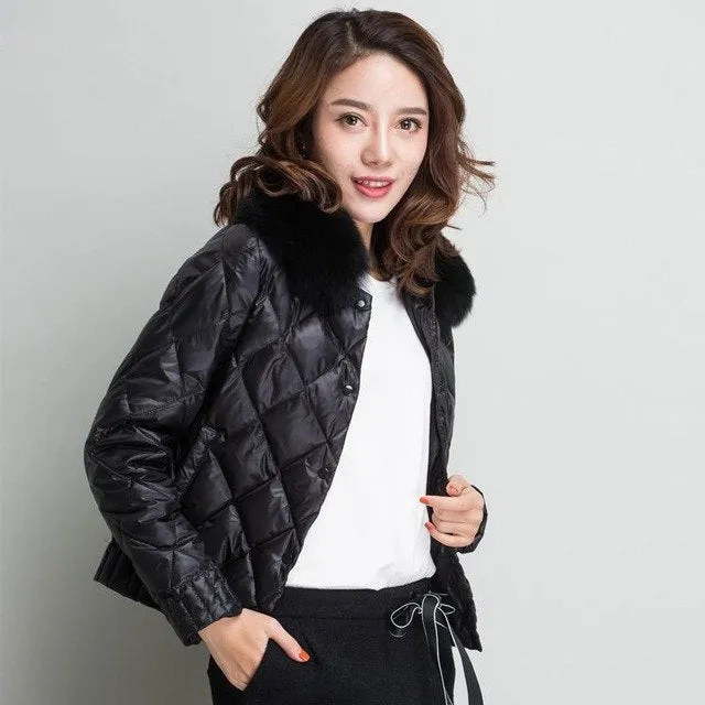 Fitaylor Women Down Jacket Winter Warm Ultra Light Real Collar Short Jacket White Duck Down Parka Elegant Coat Outwear