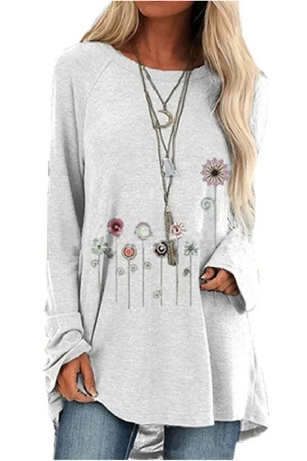 Floral Printing Casual Cotton Blouse