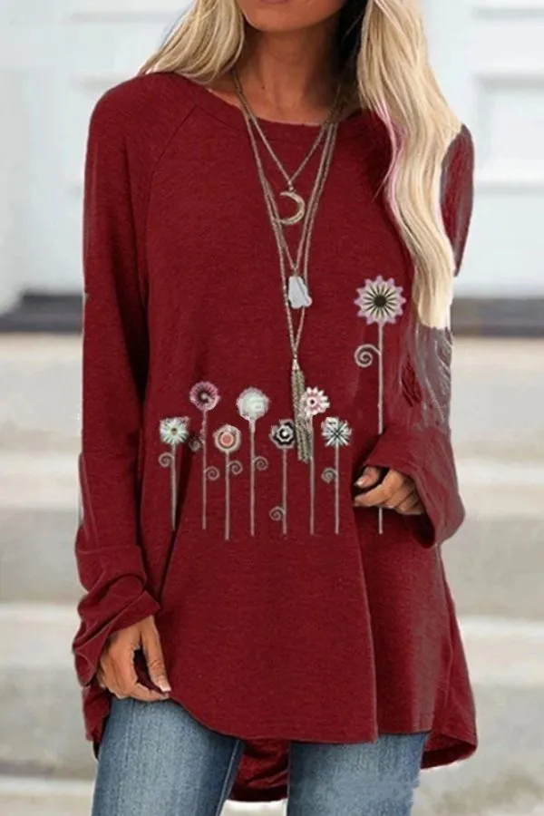 Floral Printing Casual Cotton Blouse