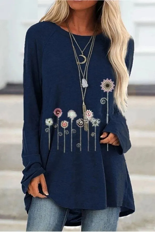Floral Printing Casual Cotton Blouse